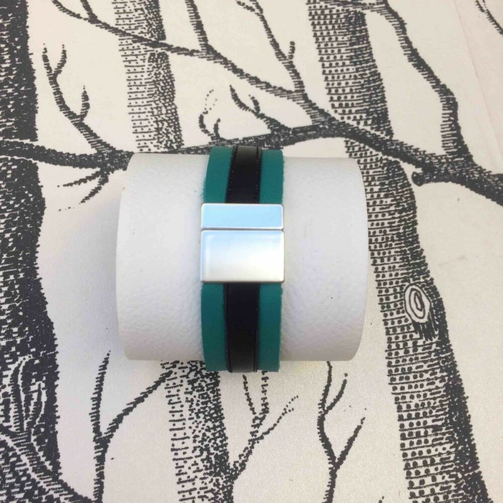 bracelet cuir manchette turquoise marine