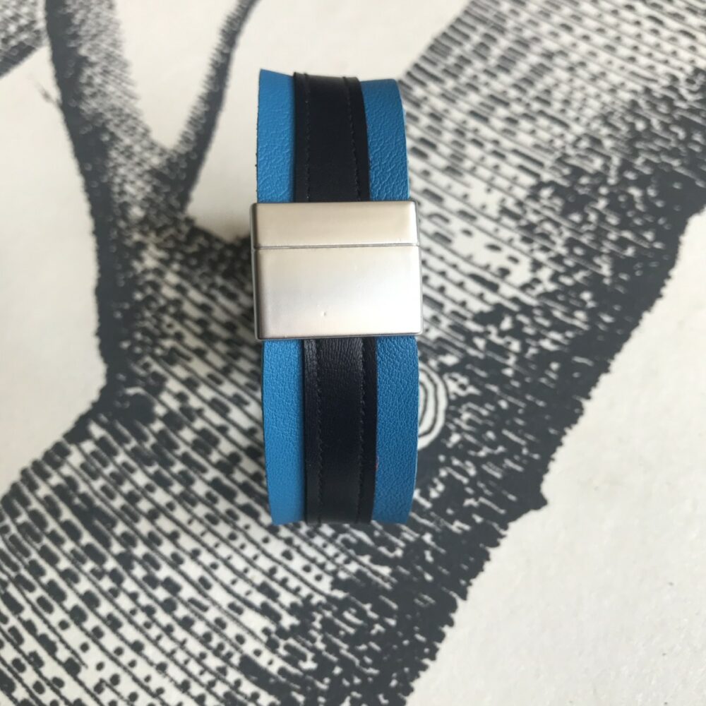 bracelet cuir manchette bleu azur bleu marine