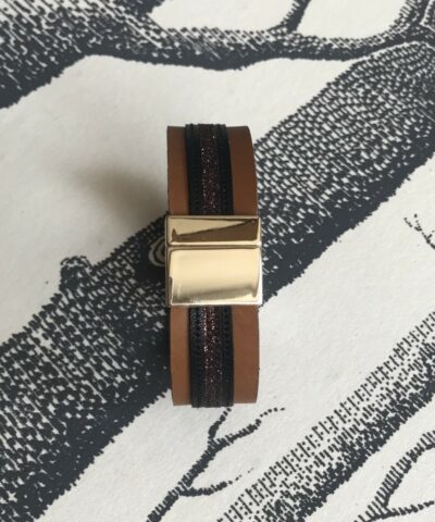 bracelet cuir manchette havane noir paillettes chocolat havane noir paillettes chocolat