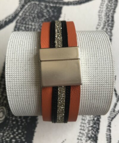bracelet cuir manchette orange noir glitter champagne