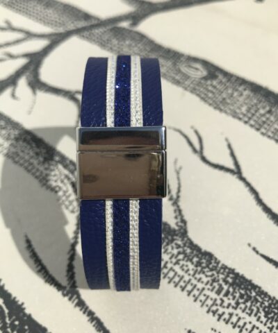 bracelet cuir grainé bleu fermoir aimant