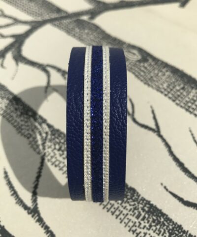 bracelet cuir grainé bleu paillettes fermoir aimant