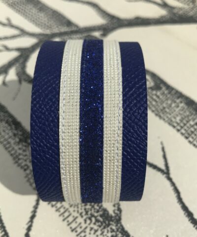bracelet cuir manchette cuir paillettes bleues