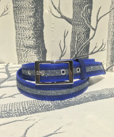ceinture-biothane-bleu-a-paillettes-bleu-nuit-argent-fonce