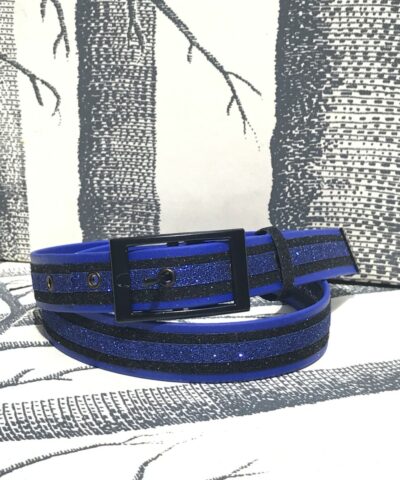 ceinture biothane bleu roi a paillettes noires bleu roi