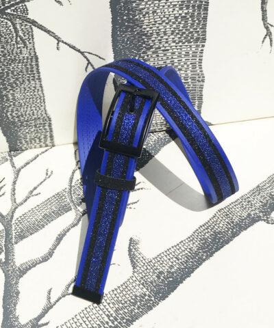 ceinture biothane bleu roi a paillettes noires bleu roi