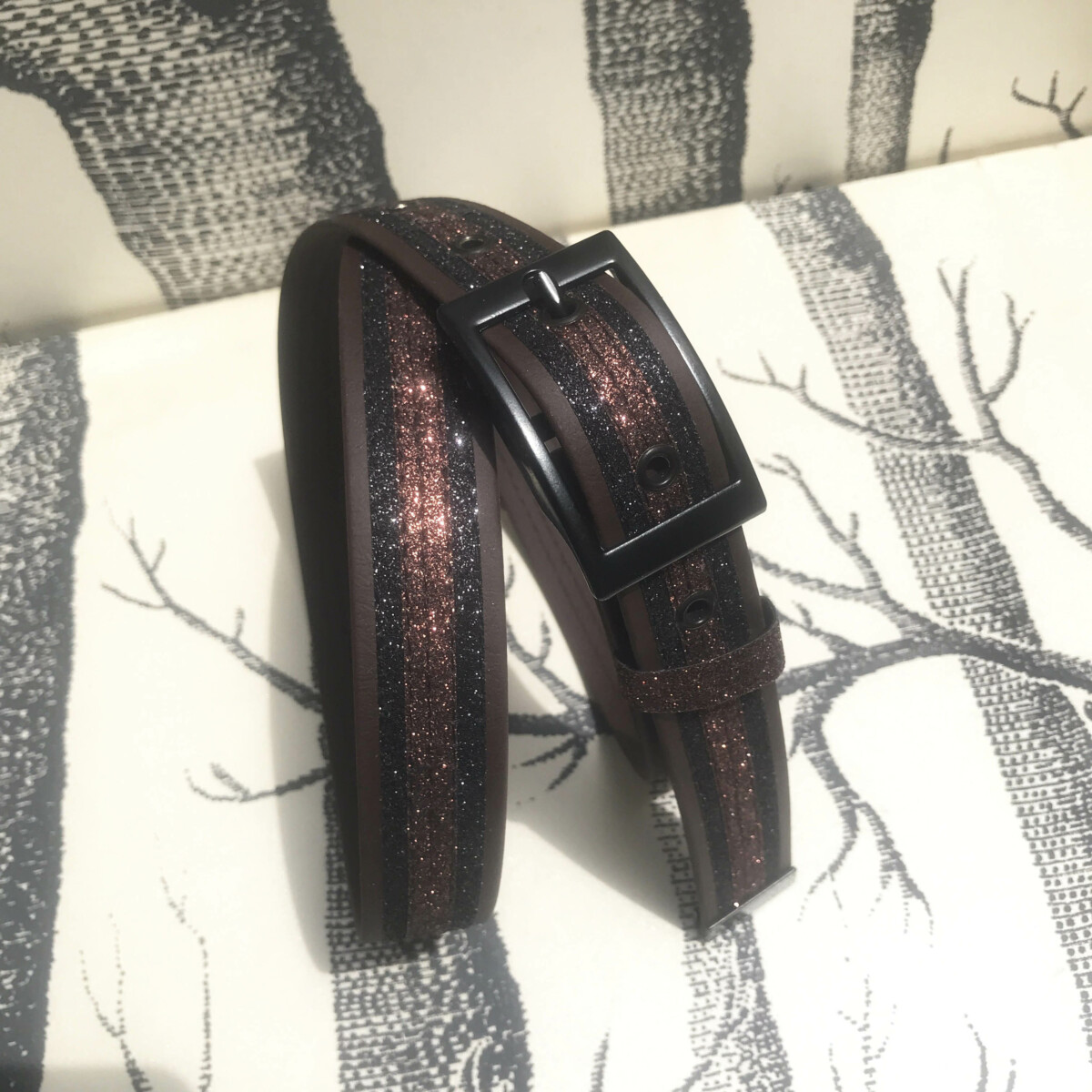 ceinture biothane chocolat a paillettes noires chocolat s
