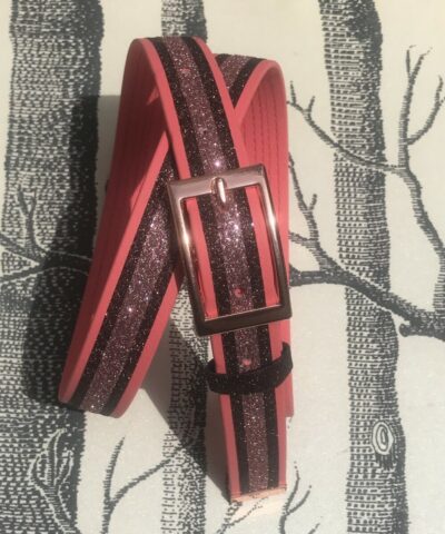 ceinture biothane corail a paillettes chocolat rose nacré s