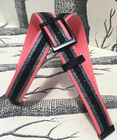 ceinture biothane corail a paillettes gris foncé noires solo