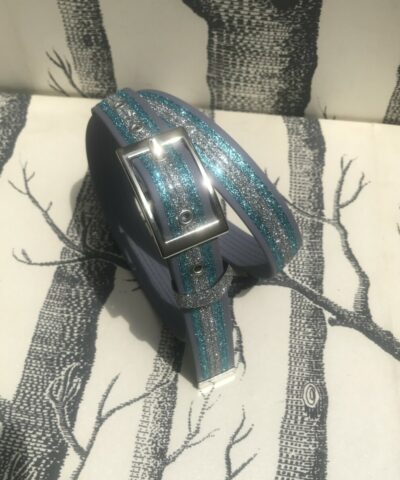 ceinture biothane gris a paillettes bleu givre grises