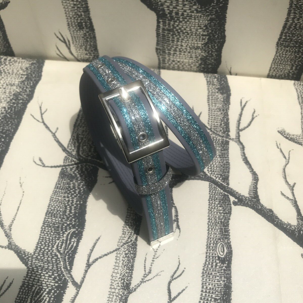 ceinture biothane gris a paillettes bleu givre grises