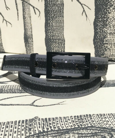 ceinture biothane gris doux a paillettes grises foncées noires