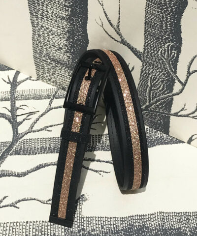 ceinture biothane noir a paillettes noires or s