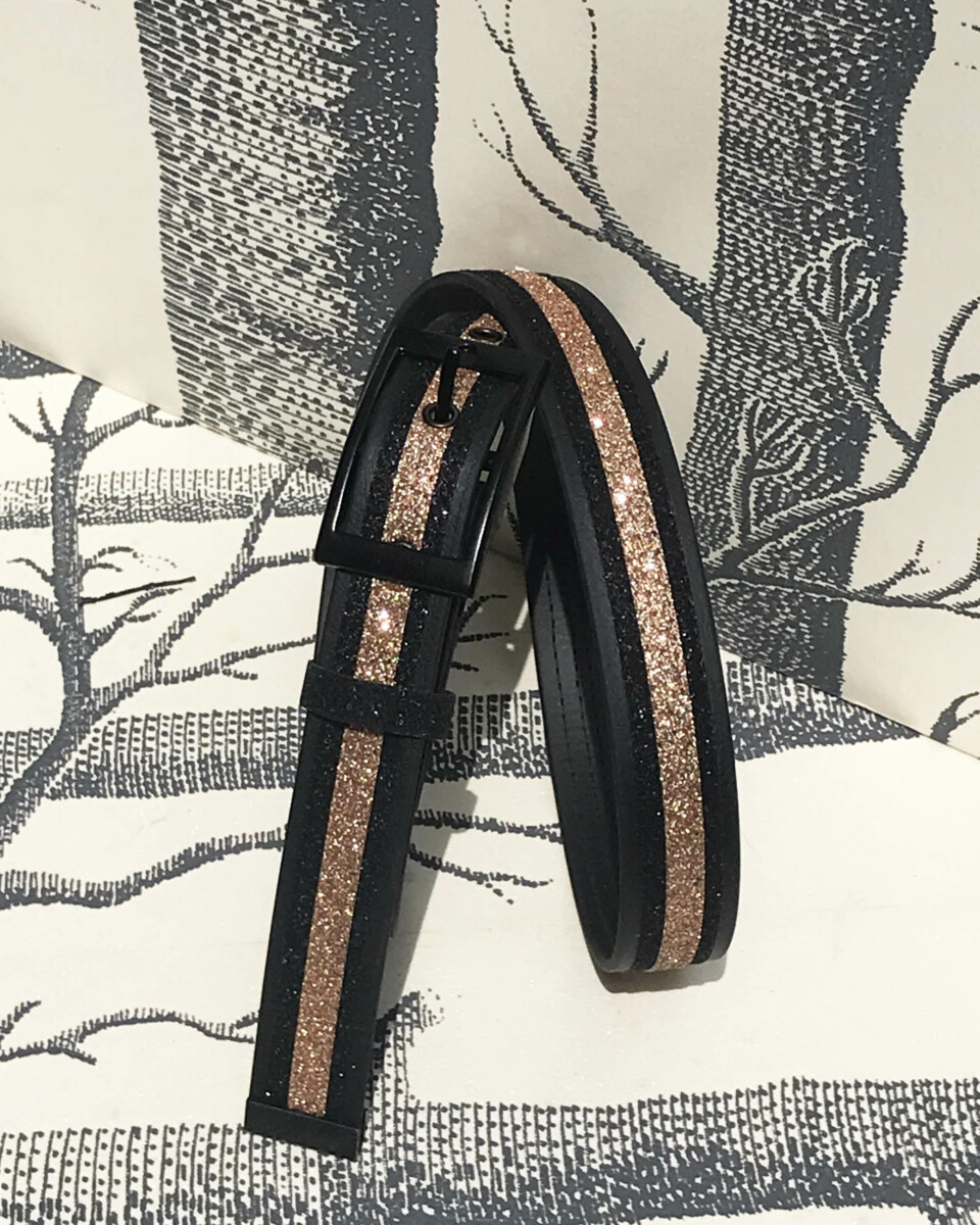 ceinture biothane noir a paillettes noires or s