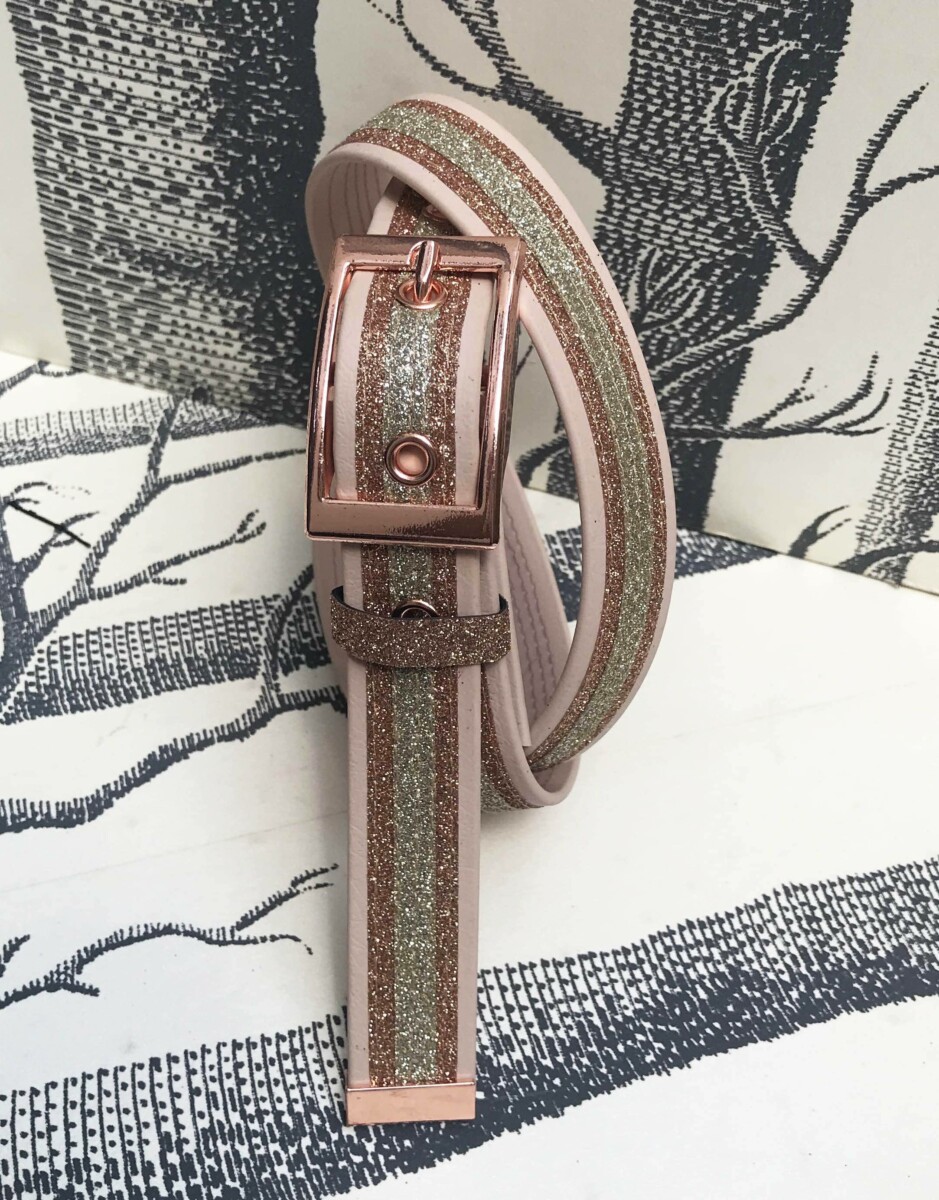 ceinture biothane rose poudré a paillettes cuivre champagne