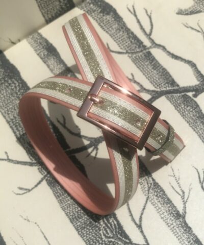 ceinture biothane rose poudré a paillettes swaro blanc champagne s