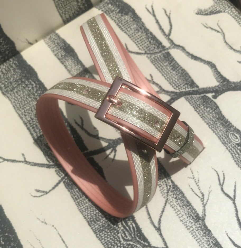ceinture biothane rose poudré a paillettes swaro blanc champagne s