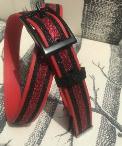 ceinture biothane rouge a paillettes rouges noires s