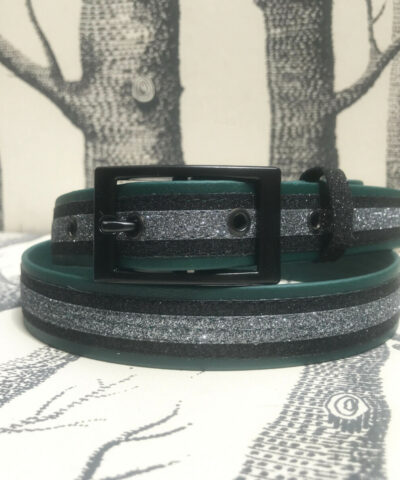 ceinture biothane vert a paillettes noires grises