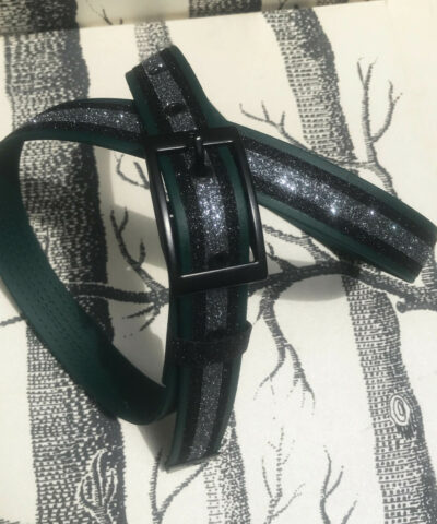 ceinture biothane vert a paillettes noires grises s