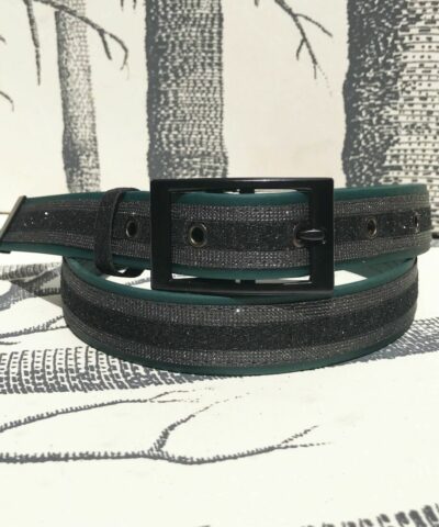 ceinture biothane vert swaro gris foncé paillettes noires
