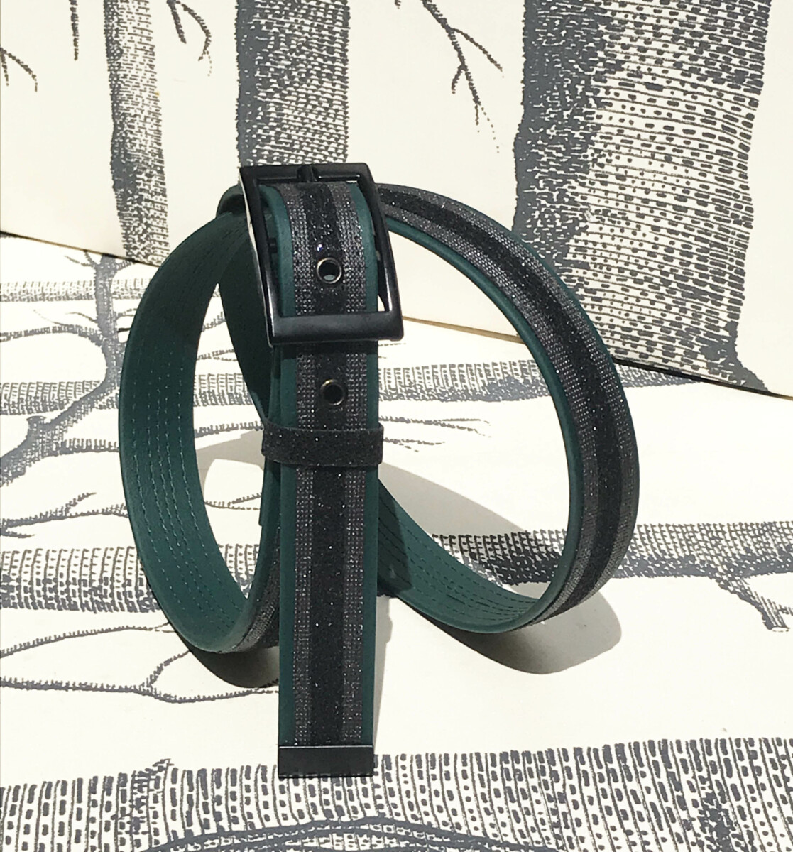 ceinture biothane vert swaro gris foncé paillettes noires s