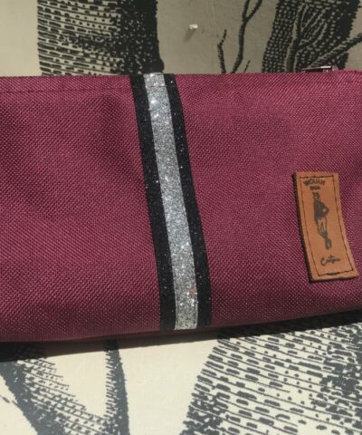 pochette de ceinture pour téléphone équitation bordeaux paillettes noires argentées