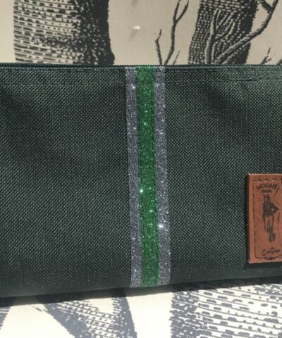 pochette de ceinture pour téléphone équitation vert sapin paillettes grises